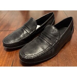 Bostonian Black Leather Loafers Men's 6.5M‎ Dress Shoes Perforated Slip-On